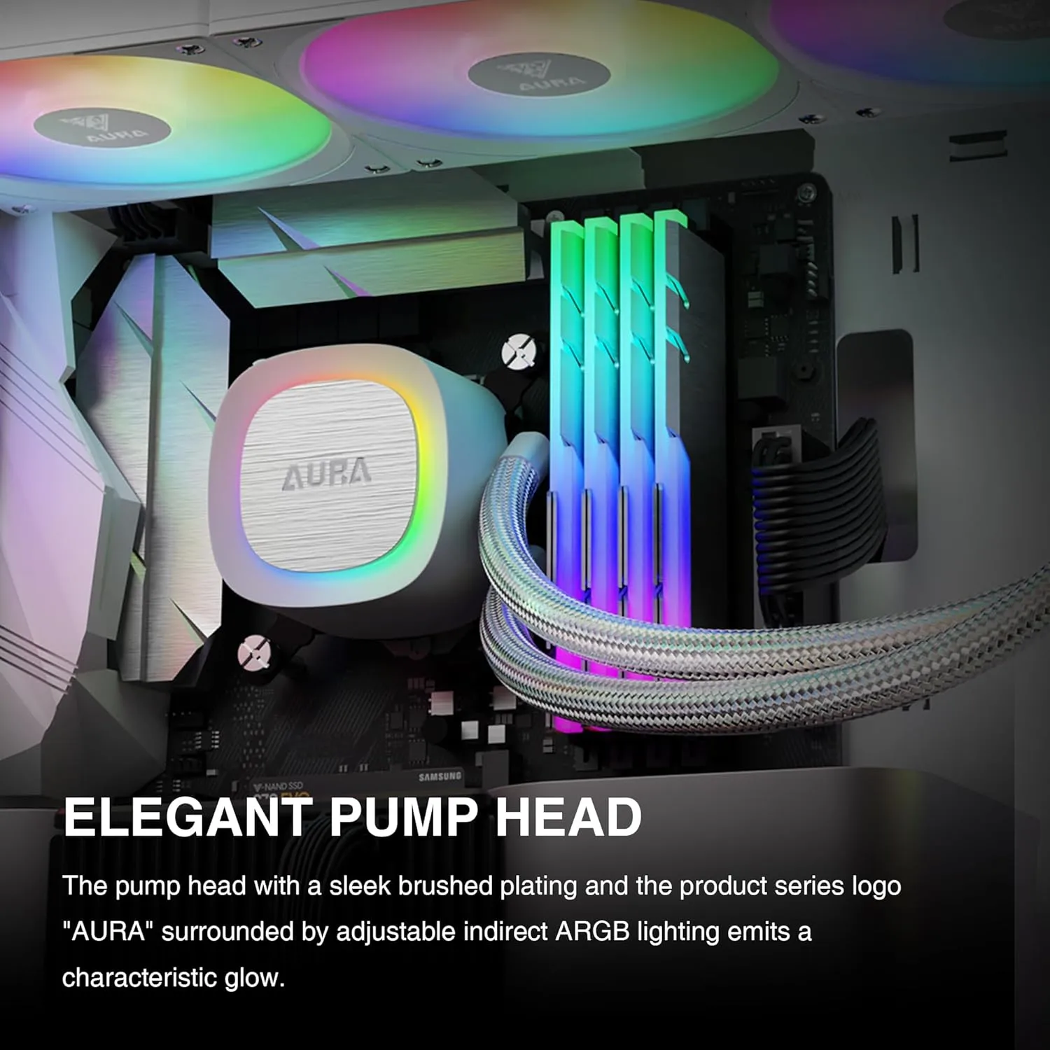 AURA-GL360-V2-W AURA GL360 V2 ARGB AIO CPU Liquid Cooler GAMDIAS AURA GL360 V2 Liquid CPU Cooler, 120mm, Triple Fan, White ARGB AIO, Mirror Style  Rotatable Pump, LGA 1700/AM5 Ready, Built-in Lighting Effects, Hidden Cable Management | WHITE  AURA-GL360-V2-W