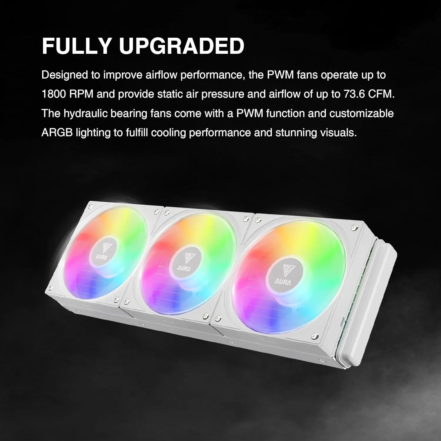 AURA-GL360-V2-W AURA GL360 V2 ARGB AIO CPU Liquid Cooler GAMDIAS AURA GL360 V2 Liquid CPU Cooler, 120mm, Triple Fan, White ARGB AIO, Mirror Style  Rotatable Pump, LGA 1700/AM5 Ready, Built-in Lighting Effects, Hidden Cable Management | WHITE  AURA-GL360-V2-W