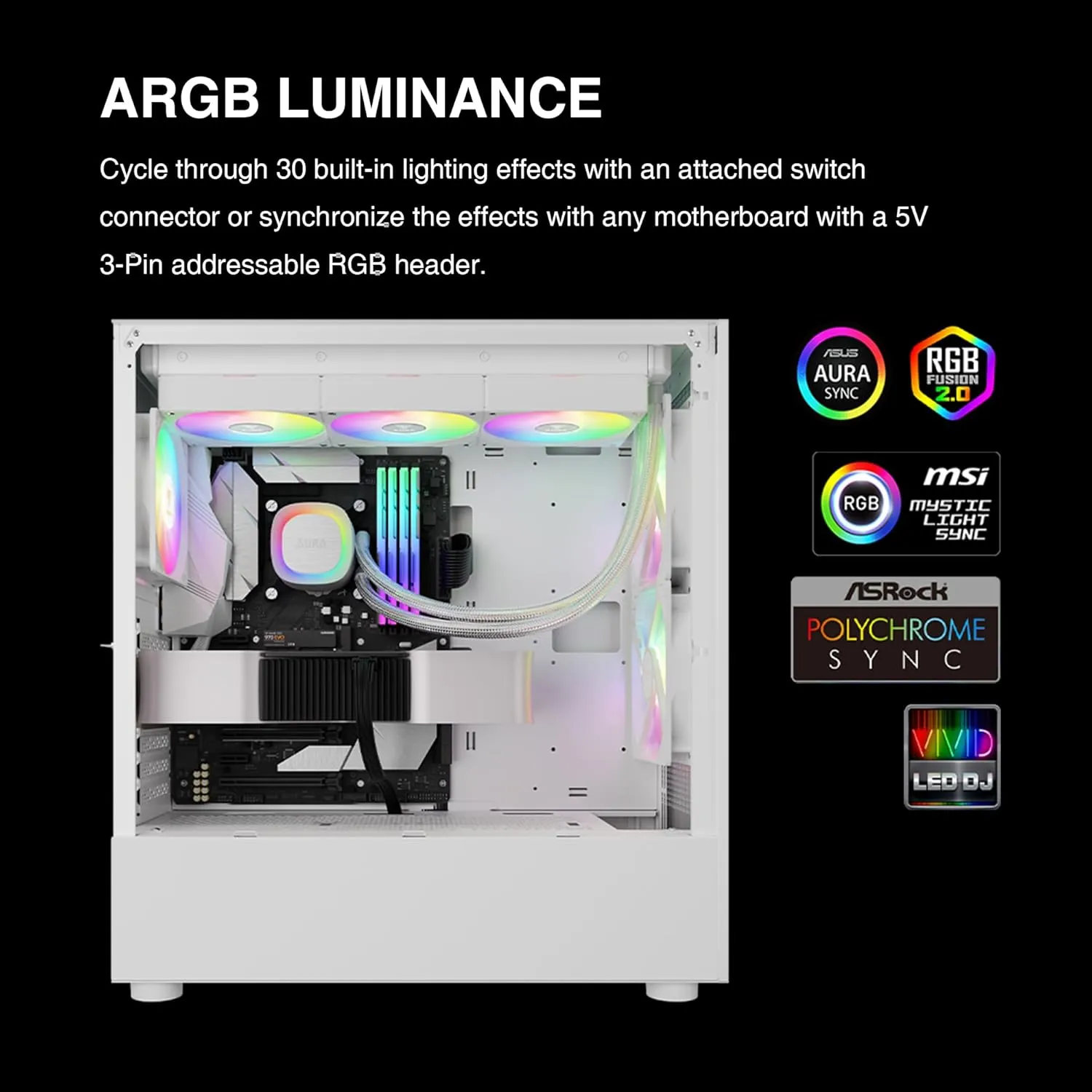 AURA-GL360-V2-W AURA GL360 V2 ARGB AIO CPU Liquid Cooler GAMDIAS AURA GL360 V2 Liquid CPU Cooler, 120mm, Triple Fan, White ARGB AIO, Mirror Style  Rotatable Pump, LGA 1700/AM5 Ready, Built-in Lighting Effects, Hidden Cable Management | WHITE  AURA-GL360-V2-W