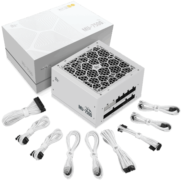Segotep MU-750G 750W PSU Kunlun 80 Plus Gold Certification ATX 3.0 & PCIe 5.0 Full Modular Power Supply Active PFC FDB Fan LLC Pro + DC-DC Framework – WHITE
