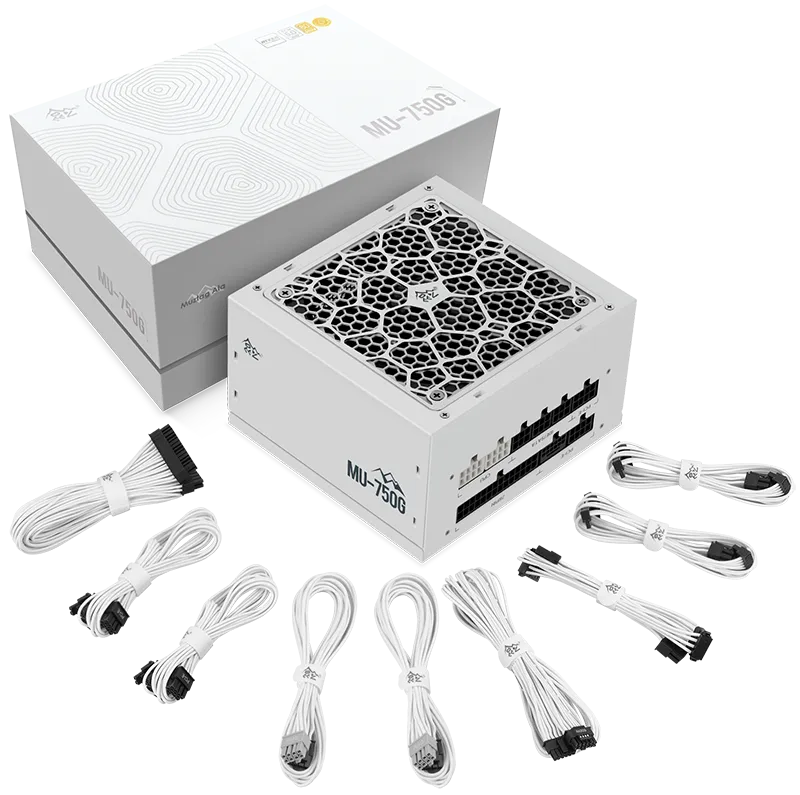 Segotep MU-750G 750W PSU Kunlun 80 Plus Gold Certification ATX 3.0 & PCIe 5.0 Full Modular Power Supply Active PFC FDB Fan LLC Pro + DC-DC Framework – WHITE