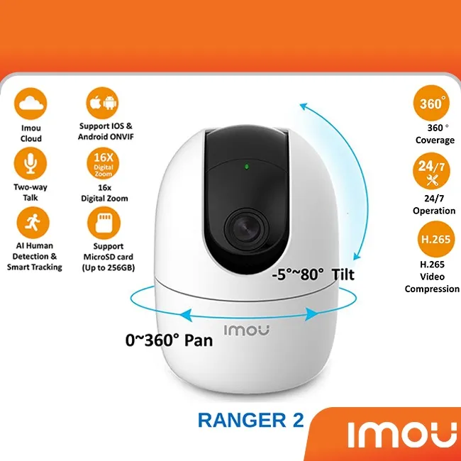 Imou Ranger 2 4 Megapixel Indoor Smart Security Camera / Baby Monitoring Camera / CCTV Camera Two-way Audio Talk Pan & Tilt Human Detection Night Vision