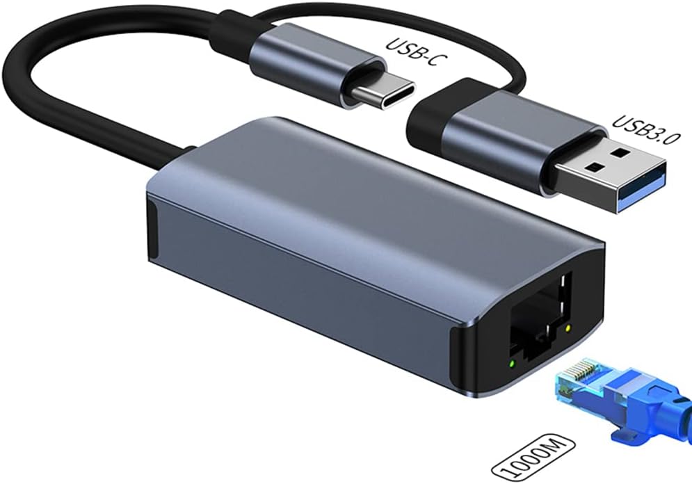 USB 3.0 / Type-C Gigabit Ethernet Adapter OTG USB C RJ45 Network Card Network Extension Cable Splitter, Plug-and-Play, Fast Network Speed, Type-C Compatible