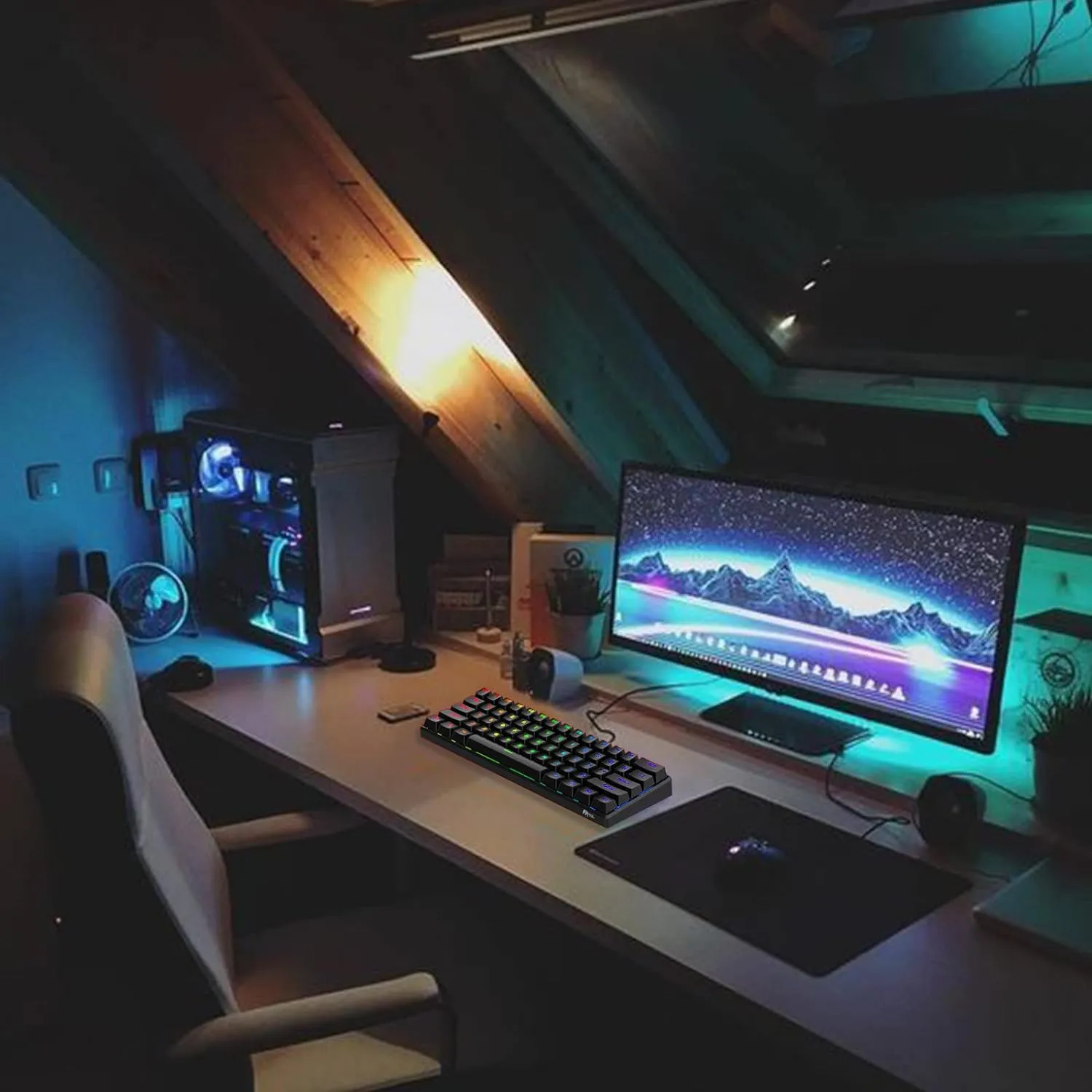 RK ROYAL KLUDGE RK61 61 Keys Mechanical Keyboard , 3 Connection Modes USB-2.4Ghz/Bluetooth/Wired/ Wireless - RGB Hot Swappable Blue Switch Gaming Keyboard - Arabic / English - BLACK