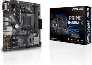 Asus Prime B450M-K AMD AM4 mATX Motherboard with LED Lighting, DDR4 3200MHz, M.2, SATA 6Gbps and USB 3.1 Gen 2 . Supports up to 32GB DDR4-SDRAM