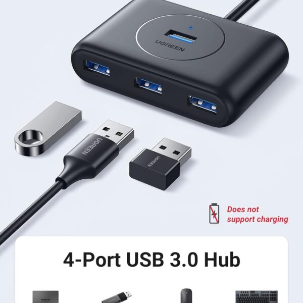 UGREEN USB Hub, 4-Port USB 3.0 Hub with 3ft Extension Cable, High-Speed Portable USB Splitter for MacBook Air, Mac Mini, iMac Pro, Surface Pro, XPS, PC, Flash Drive, Mobile HDD