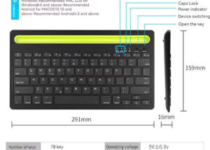Wireless Bluetooth Keyboard With Phone / TABLET  Holder Slot , Portable Keypad , 2.4G Rechargeable  , Three-Mode Wireless Keyboard for Windows XP/7/8/10, IOS, Android Mobile phone, PC, Tablet, Mac Wireless Bluetooth Keyboard Phone TABLET Holder
