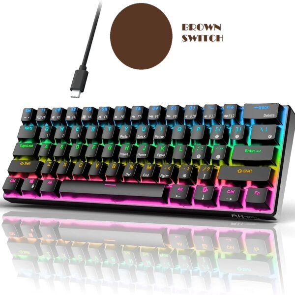 RK ROYAL KLUDGE RK61 61 Keys Mechanical Keyboard , 3 Connection Modes USB-2.4Ghz/Bluetooth/Wired/ Wireless - RGB Hot Swappable BROWN Switch Gaming Keyboard - Arabic / English - BLACK