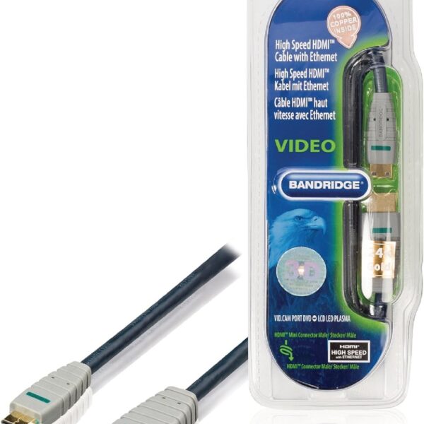 BANDRIGE VIDEO - Mini HDMI to HDMI Cable, High Speed Supports Ethernet 3D ,Audio Return 1080P and Audio Return - 3 meters - Gold Plated - FROM EXPERT ZONE Mini HDMI Cable Ethernet 3D Audio-Return