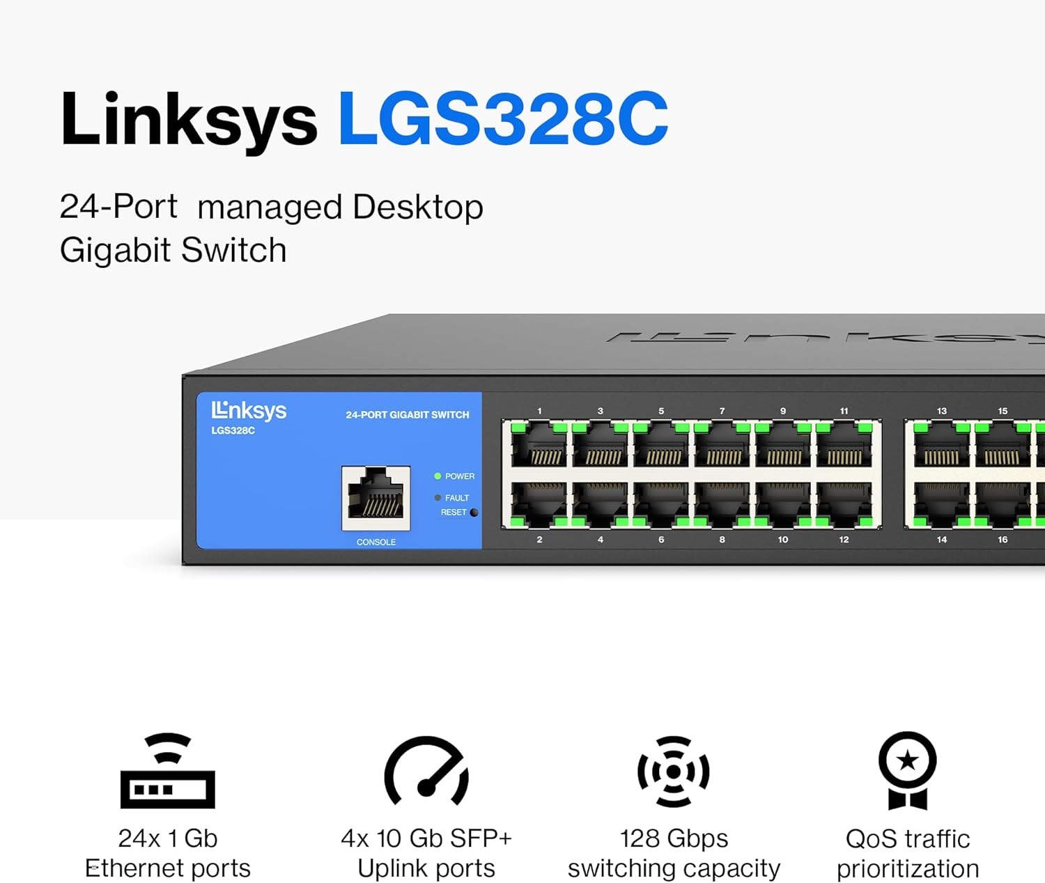 71vAw1eD9vL._AC_SL1500_ Linksys LGS328C 24 Port Gigabit Managed Network Switch with 4 x 10G Uplink SFP+ Slots - Advanced Security, QoS, Static Routing, VLAN, IGMP Features - Metal Housing, Desktop / Wall Mount