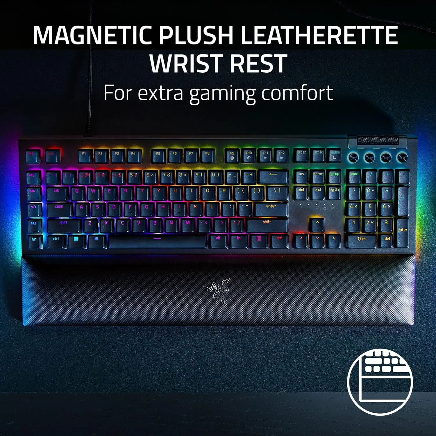 Razer BlackWidow V4 Mechanical Gaming Keyboard: Green Switches Tactile & Clicky - Chroma RGB - 6 Dedicated Macro Keys - Magnetic Wrist Rest - Doubleshot ABS Keycaps - Multi-Function Roller &Media Keys