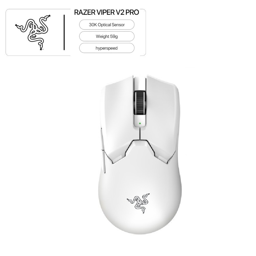 96e841a0037c5916a6bb943539f9fa32 Razer Viper V2 Pro Optical Wireless Gaming Mouse, 70G Max Acceleration, Up To 80 Hours Battery Life, 30000 DPI Max Sensitivity, 5 Programmable Buttons, 30K Optical Sensor, White | RZ01-04390200-R3G1