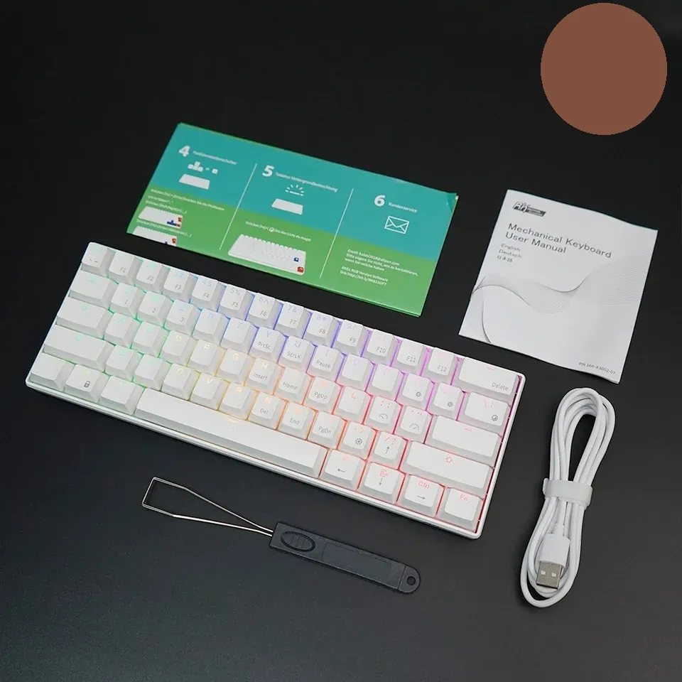 AWERGSFDHJTDEDZSSH RK ROYAL KLUDGE RK61 61 Keys Mechanical Keyboard , 3 Connection Modes USB-2.4Ghz/Bluetooth/Wired/ Wireless - RGB Hot Swappable Brown Switch Gaming Keyboard - Arabic / English - White