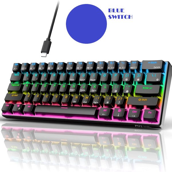 RK ROYAL KLUDGE RK61 61 Keys Mechanical Keyboard , 3 Connection Modes USB-2.4Ghz/Bluetooth/Wired/ Wireless - RGB Hot Swappable Blue Switch Gaming Keyboard - Arabic / English - BLACK