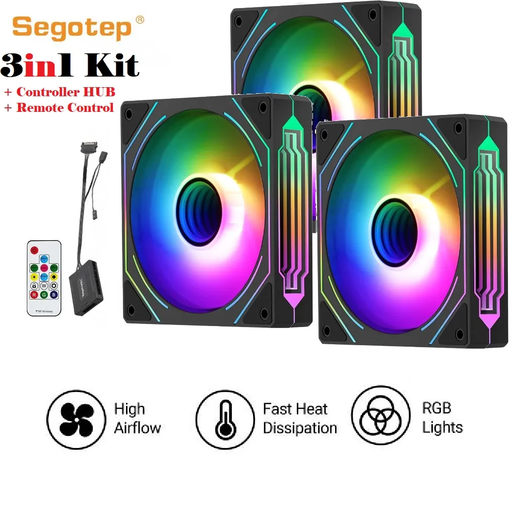 SEGOTEP HB12 Combo Kit Gaming PC Cooling (3x Fan + 10port 5v ARGB Controller HUB + Remote Control ) – 120mm – Infinity Mirror ARGB Design On Sides – PWM – Hydraulic Bearing- THREE Fans – BLACK 3x Fan ARGB Controller HUB Remote Control + Controller HUB + Remote Control SEGOTEP HB12 Combo Kit Gaming PC Cooling (3x Fan + 10port 5v ARGB Controller HUB + Remote Control ) – 120mm – Infinity Mirror ARGB Design On Sides – PWM – Hydraulic Bearing- THREE Fans – BLACK 3x Fan ARGB Controller HUB Remote Control + Controller HUB + Remote Control