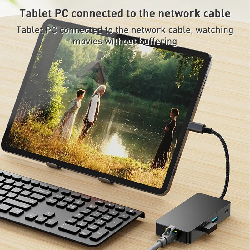 6 in 1  USB Type-C to ( USB3.2 + Gigabit Lan Internet + HDTV/HDMI 4K 60Hz ) HUB Adapter & Charging -  BYL-2308 (Dark Gray) - Image 5