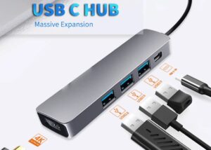 5 in 1 USB-C Hub with 4K HDMI 30Hz, USB 3.0/2.0, 60W Power Delivery, 5 Gbps Data Ports / USB C Multi-Port Adapter for MacBook, Laptops ,and Type C Device