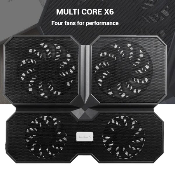 DeepCool MULTI CORE X6 - 4 Fan Laptop Cooling Pad - 15.6" METAL MESH PANEL - 2 USB PORTS - 2 Viewing Angles - NO BLIND ZONES - BLACK