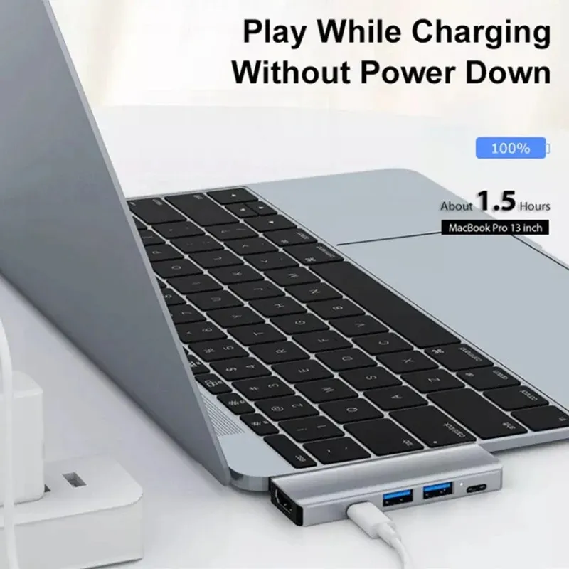 WhatsApp Image 2024-02-22 at 12.15.03 PM 5 in 1 USB Hub DUAL TYPE-C TO ( Type C + USB HUB to HDMI/HDTV + PD + USB C + 2 USB 3.0/3.1 ) USB 3.1 Adapter 4K-HDMI 87W PD Charge For MacBook , Chromebook ...