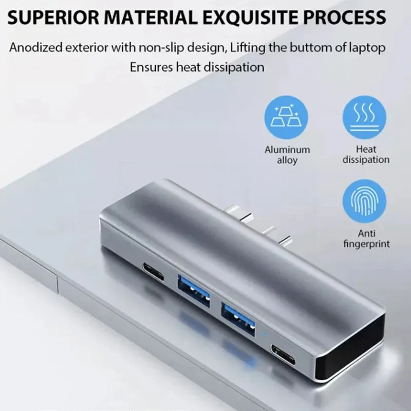 WhatsApp Image 2024-02-22 at 12.17.09 PM 5 in 1 USB Hub DUAL TYPE-C TO ( Type C + USB HUB to HDMI/HDTV + PD + USB C + 2 USB 3.0/3.1 ) USB 3.1 Adapter 4K-HDMI 87W PD Charge For MacBook , Chromebook ...