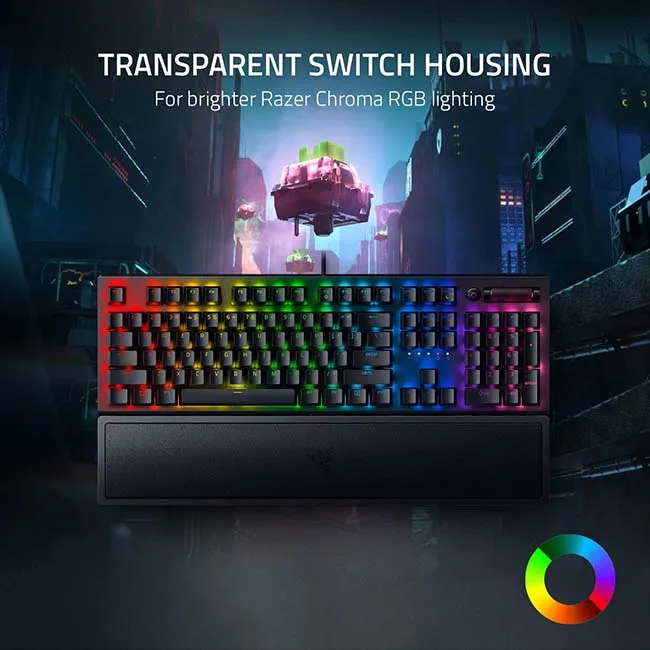 Razer BlackWidow V4 Mechanical Gaming Keyboard: Green Switches Tactile & Clicky - Chroma RGB - 6 Dedicated Macro Keys - Magnetic Wrist Rest - Doubleshot ABS Keycaps - Multi-Function Roller &Media Keys