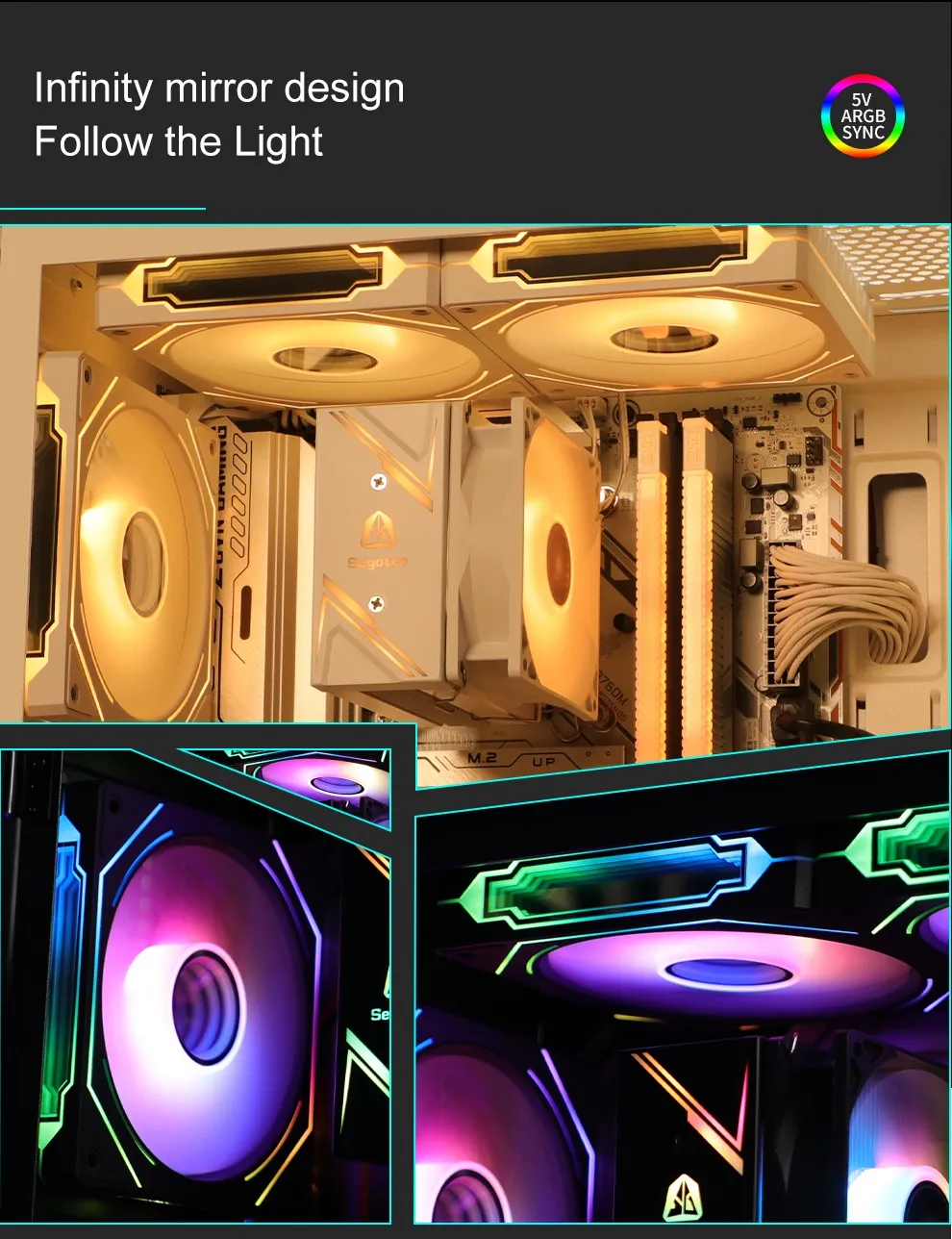 SEGOTEP HB12 Gaming PC Cooling Fan - 120mm - Infinity Mirror ARGB Design on Sides - PWM - Hydraulic Bearing- 42.47 CFM- Single Fan - Black