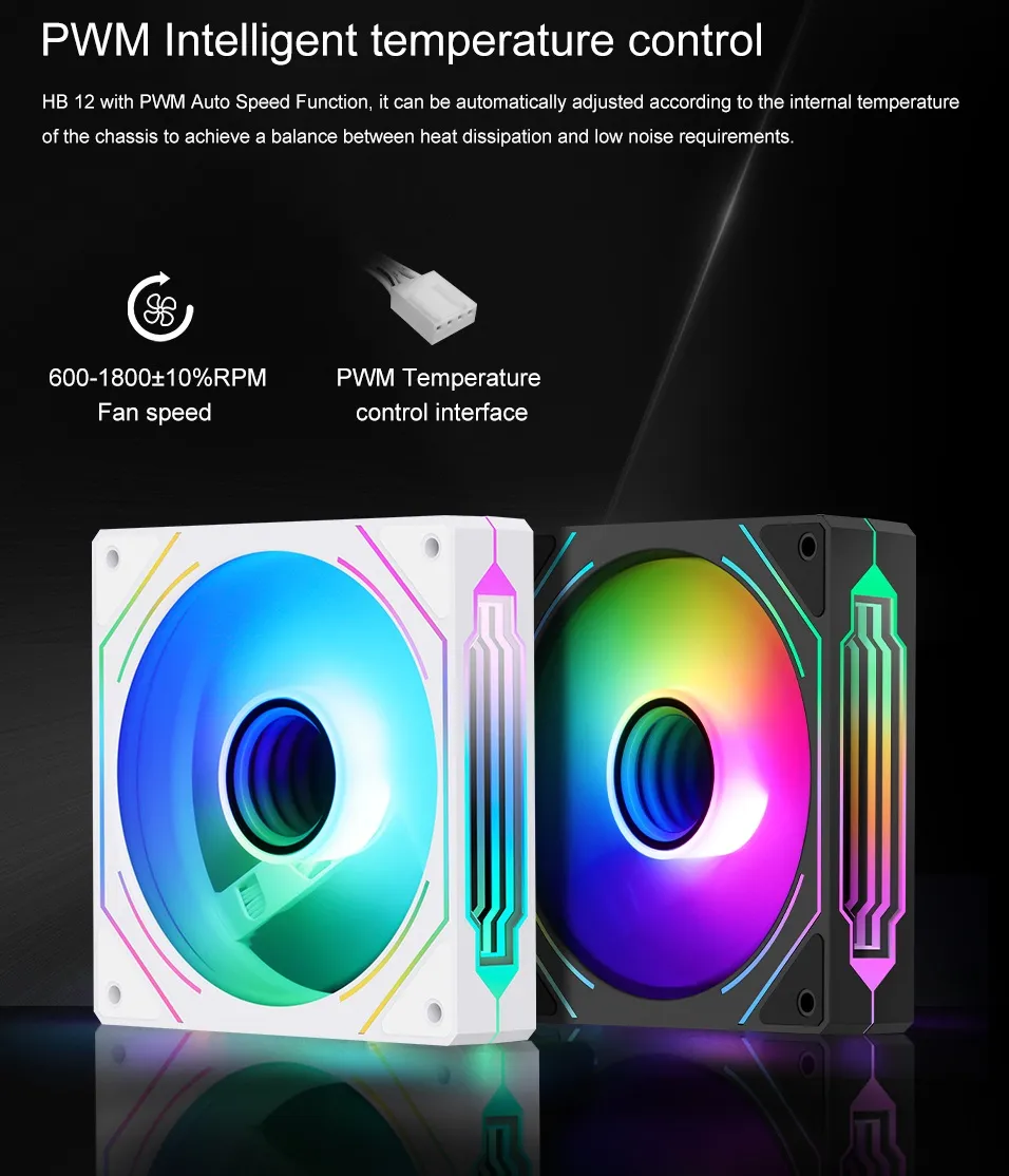 SEGOTEP HB12 Gaming PC Cooling Fan - 120mm - Infinity Mirror ARGB Design on Sides - PWM - Hydraulic Bearing- 42.47 CFM- Single Fan - Black