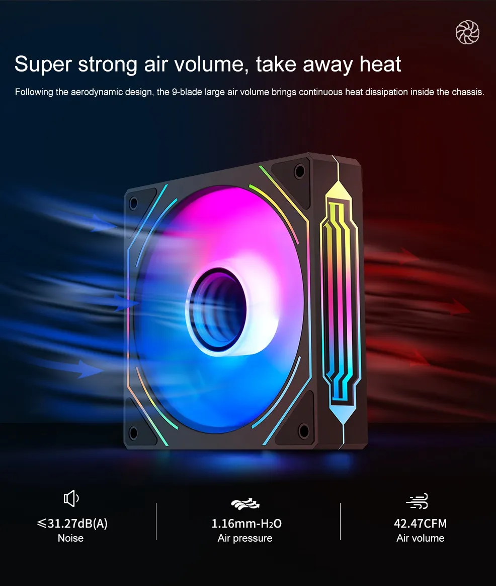 SEGOTEP HB12 Gaming PC Cooling Fan - 120mm - Infinity Mirror ARGB Design on Sides - PWM - Hydraulic Bearing- 42.47 CFM- Single Fan - Black