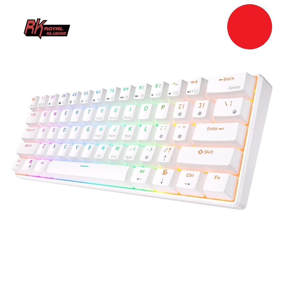 RK ROYAL KLUDGE RK61 61 Keys Mechanical Keyboard , 3 Connection Modes USB-2.4Ghz/Bluetooth/Wired/ Wireless - RGB Hot Swappable Red Switch Gaming Keyboard - Arabic / English - White