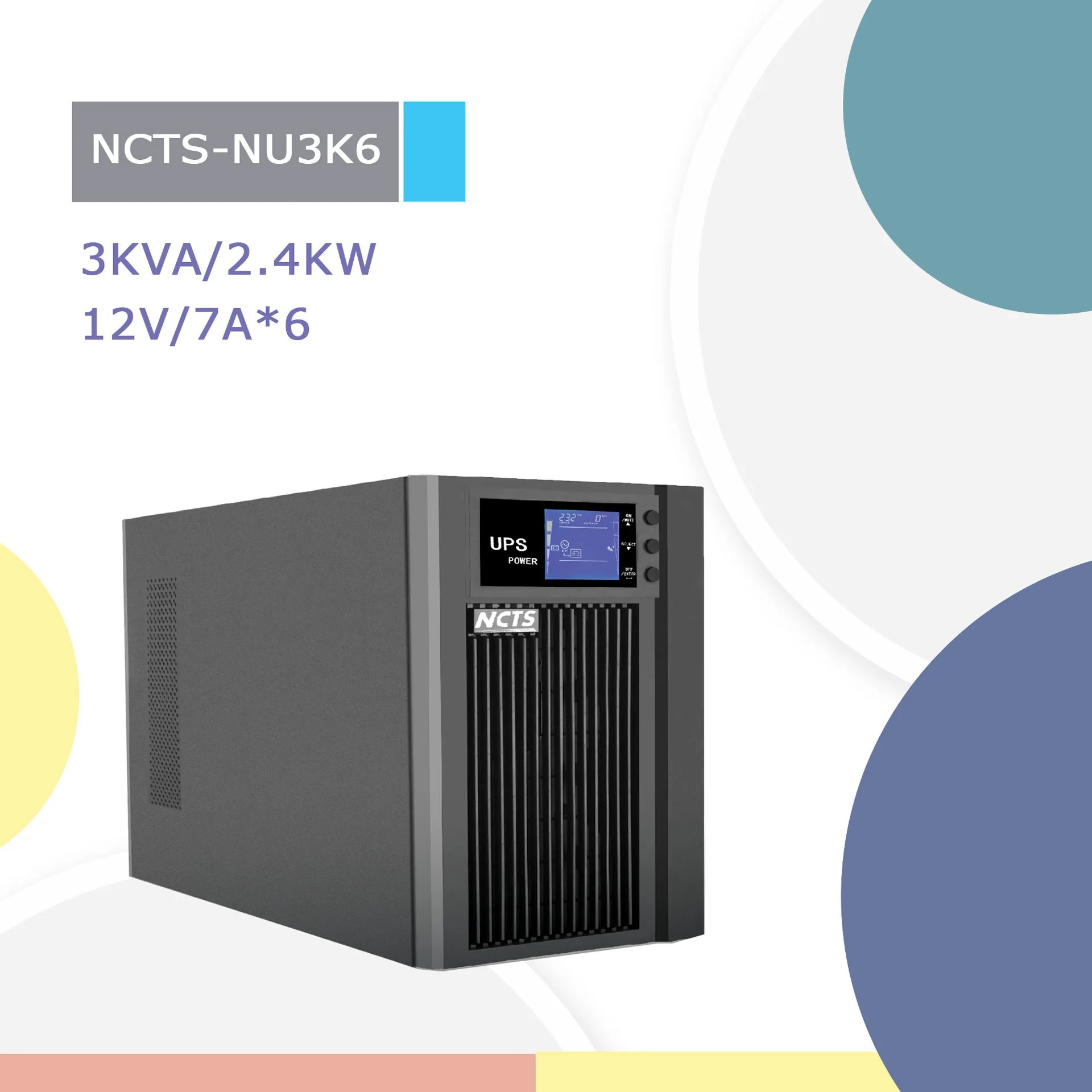 ONLINE UPS 3KVA 7A  Load power factor is 0.8, adaptive for the development for electrical Equipment and the load capacity is more strong Active input power