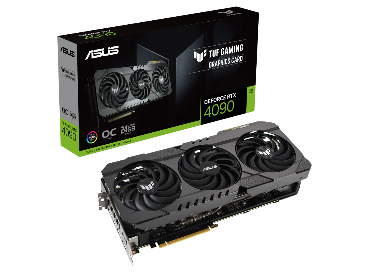 14-126-658-02 (1) ASUS TUF GeForce RTX 4090 OC 24GB GDDR6X ASUS TUF GeForce RTX 4090 OC 24GB GDDR6X Gaming Graphics Card (PCIe 4.0, 24GB GDDR6X, HDMI 2.1a, DisplayPort 1.4a) - Ada Lovelace arch, ray tracing - Military-grade capacitors, durable power rail - BLACK