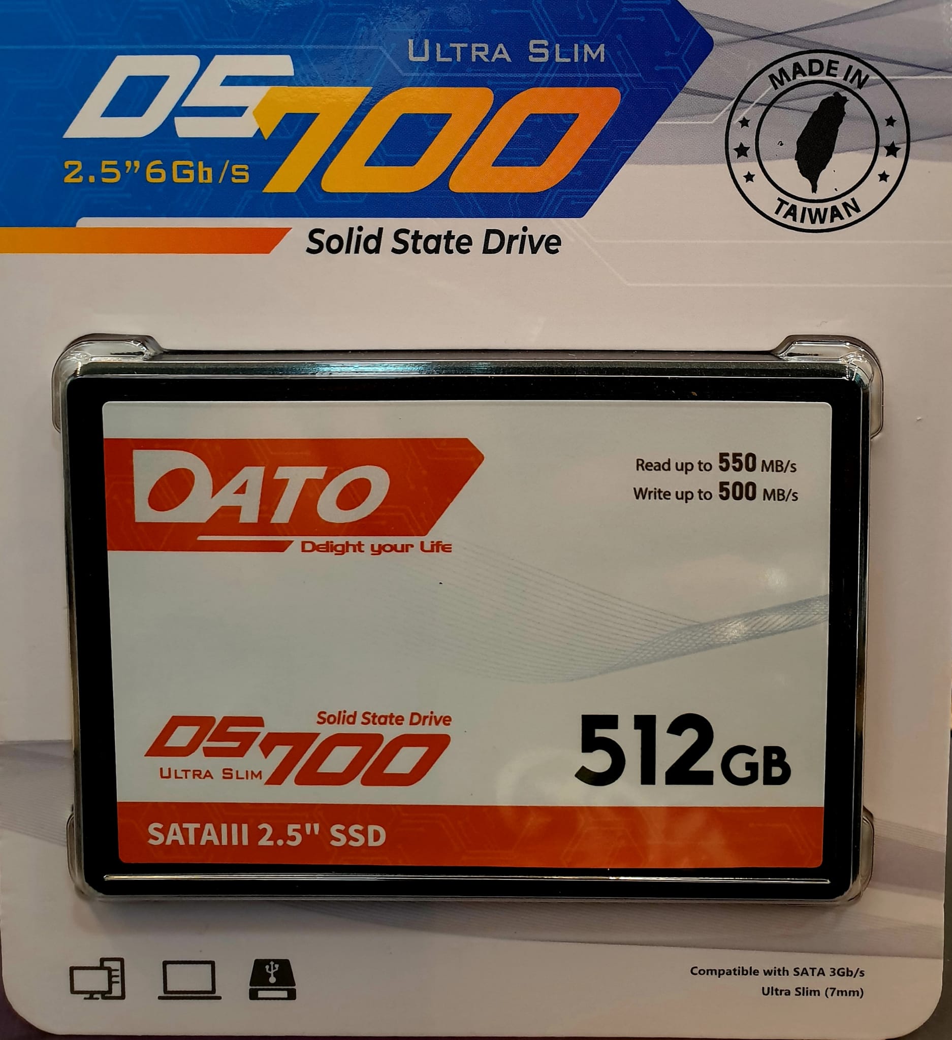 146ee729-6e91-45c8-bac8-dc9219059de4 (1) DATO DS700 ULTRA SLIM SSD 512GB SATA 2.5" 550MB/S , Storage capacity: 512G , Form factor: 2.5" SSD , Interface: SATA3 6Gb/s , Max seq read: 525MB/s