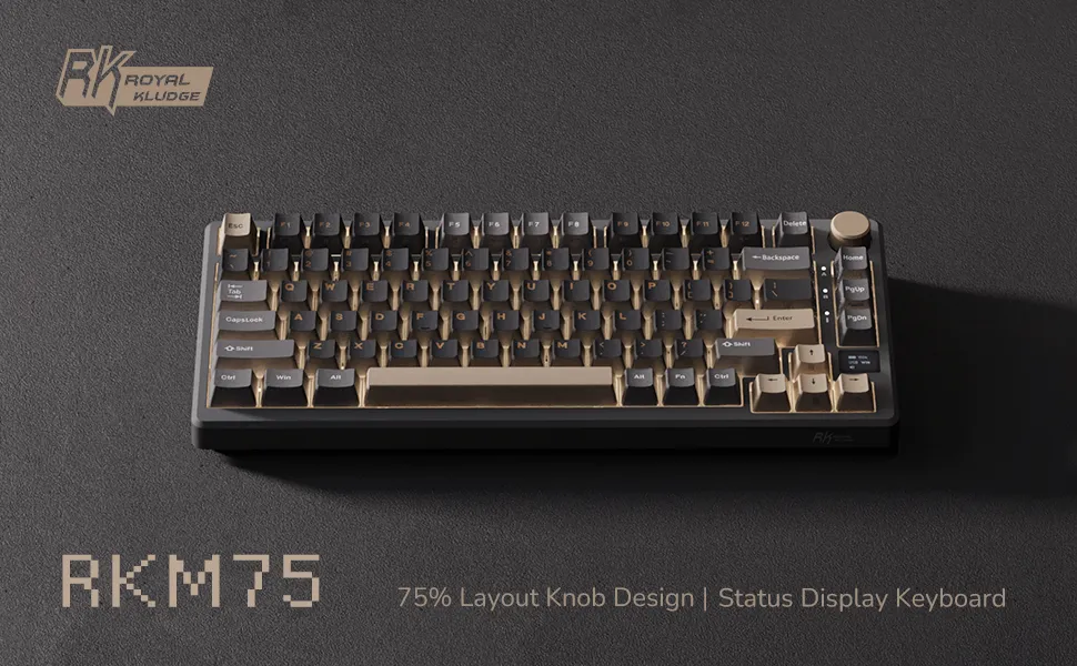 20e23931-03ba-4521-bf14-6df16fbc9b01.__CR0,0,970,600_PT0_SX970_V1___ RK ROYAL KLUDGE M75 Wireless Mechanical Keyboard 2.4Ghz/BT5.1/USB-C Gaming Keyboard 75% Layout 81 Keys Gasket Mount with OLED Display & Knob RGB Backlight Hot-Swappable SILVER Switch, ENGLISH/ARABIC - PHANTOM  Wireless Mechanical Keyboard RGB SILVER Switch
