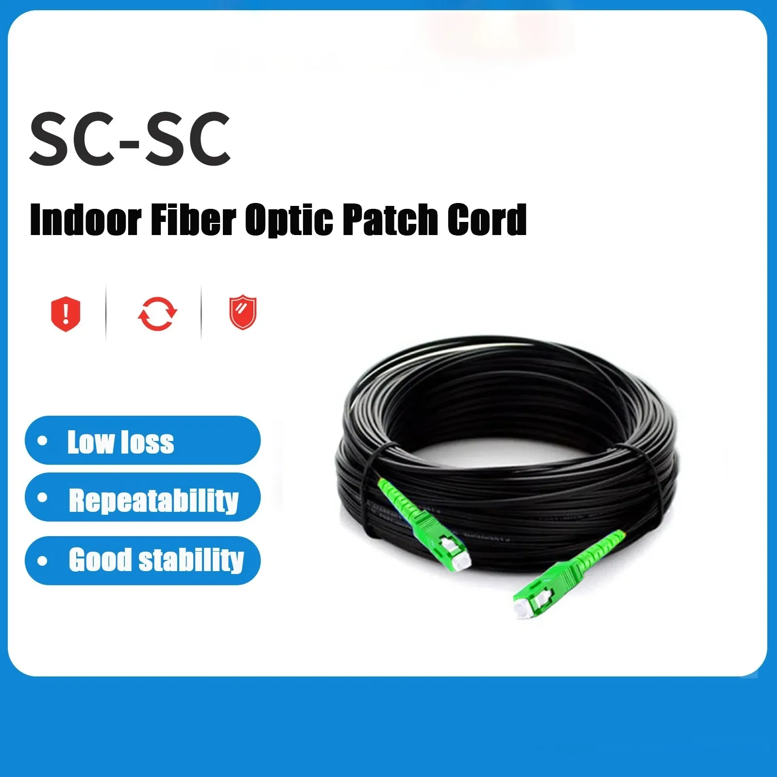 30 Meter Simplex Fiber Cable SC APC to SC APC  | Single Mode 3mm | Fiber Drop Cable 9/125um Fiber Patch Cord FTTH Drop Cable - Steel Wire Black LSZH Jacket SC to SC 30 Meter Simplex Fiber Cable