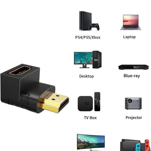 HDMI Adapter 90 Degree 4K Male to Female - Right Angle L-Type HDTV Connector Converter -  for PS4 HDTV HDMI Plasma TV And LED HDMI Adapter 90 Degree Male Female