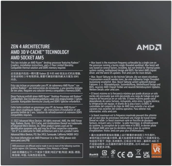 61QGWxiaQ4L._AC_SL1500_ AMD Ryzen 7 7800X3D - Ryzen 7 7000 Series 8-Core 4.2 GHz Socket AM5 120W AMD Radeon Graphics Desktop Processor - 100-100000910WOF