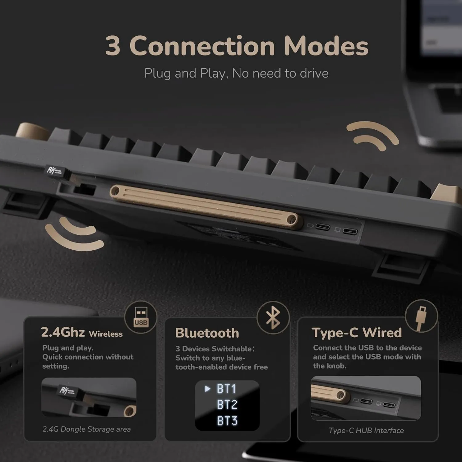 61THFUDYhRL._AC_SL1500_ RK ROYAL KLUDGE M75 Wireless Mechanical Keyboard 2.4Ghz/BT5.1/USB-C Gaming Keyboard 75% Layout 81 Keys Gasket Mount with OLED Display & Knob RGB Backlight Hot-Swappable SILVER Switch, ENGLISH/ARABIC - PHANTOM  Wireless Mechanical Keyboard RGB SILVER Switch