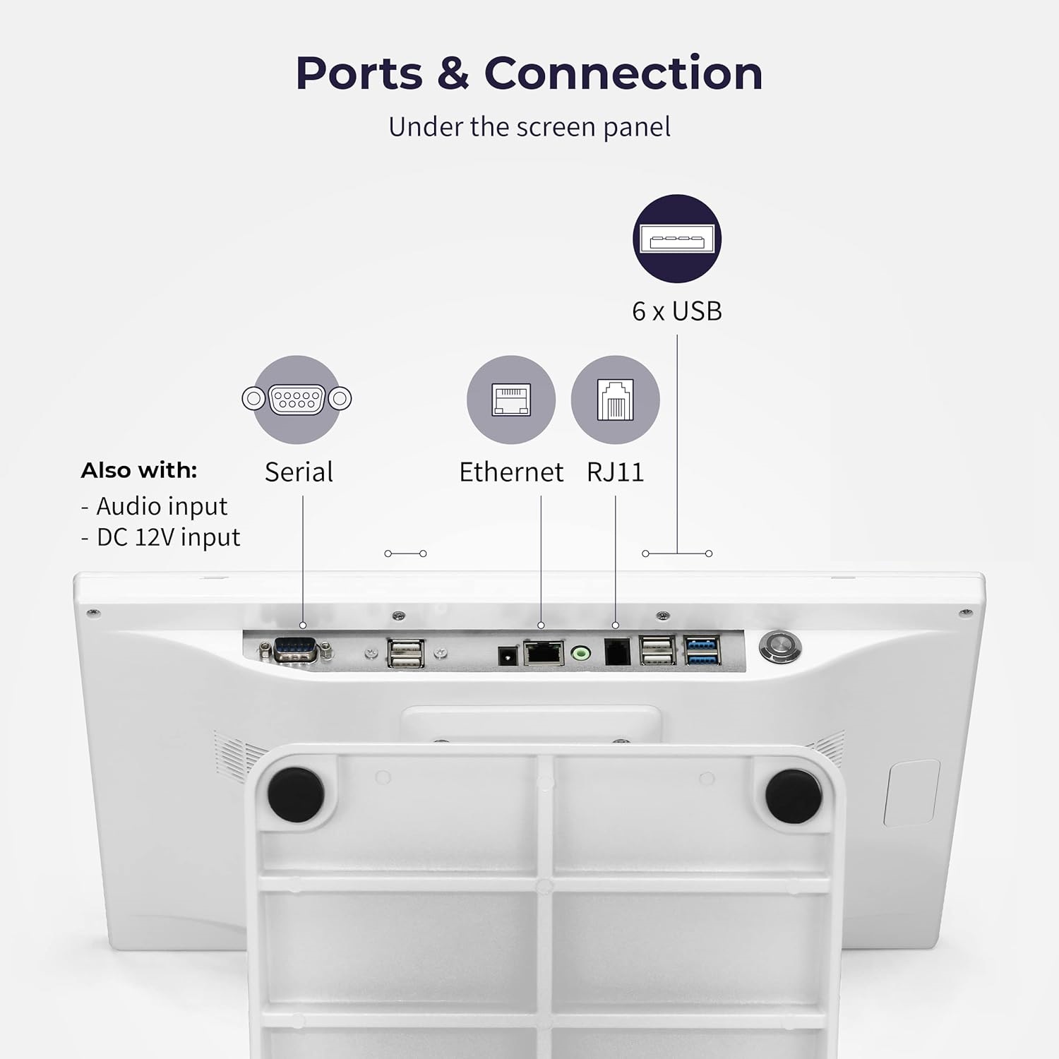 Retail and Restaurant POS Terminal Machine for Business, Point of Sale Cash Register with Intel Core I5 4TH Gen High-Performance CPU, 8GB Memory, and 128GB Hard Disk , 15.6" & 11.6" Dual Touch Screen - White POS Terminal Machine Dual Touch Screen