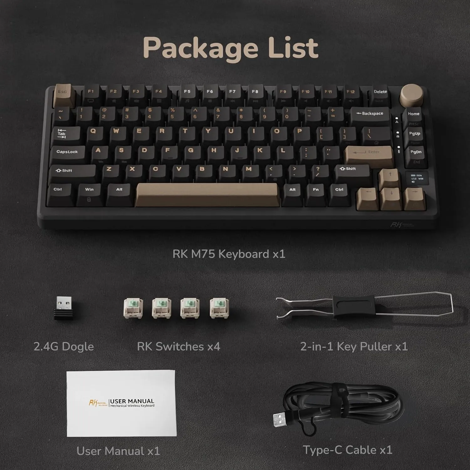 717C89WckaL._AC_SL1500_ RK ROYAL KLUDGE M75 Wireless Mechanical Keyboard 2.4Ghz/BT5.1/USB-C Gaming Keyboard 75% Layout 81 Keys Gasket Mount with OLED Display & Knob RGB Backlight Hot-Swappable SILVER Switch, ENGLISH/ARABIC - PHANTOM  Wireless Mechanical Keyboard RGB SILVER Switch
