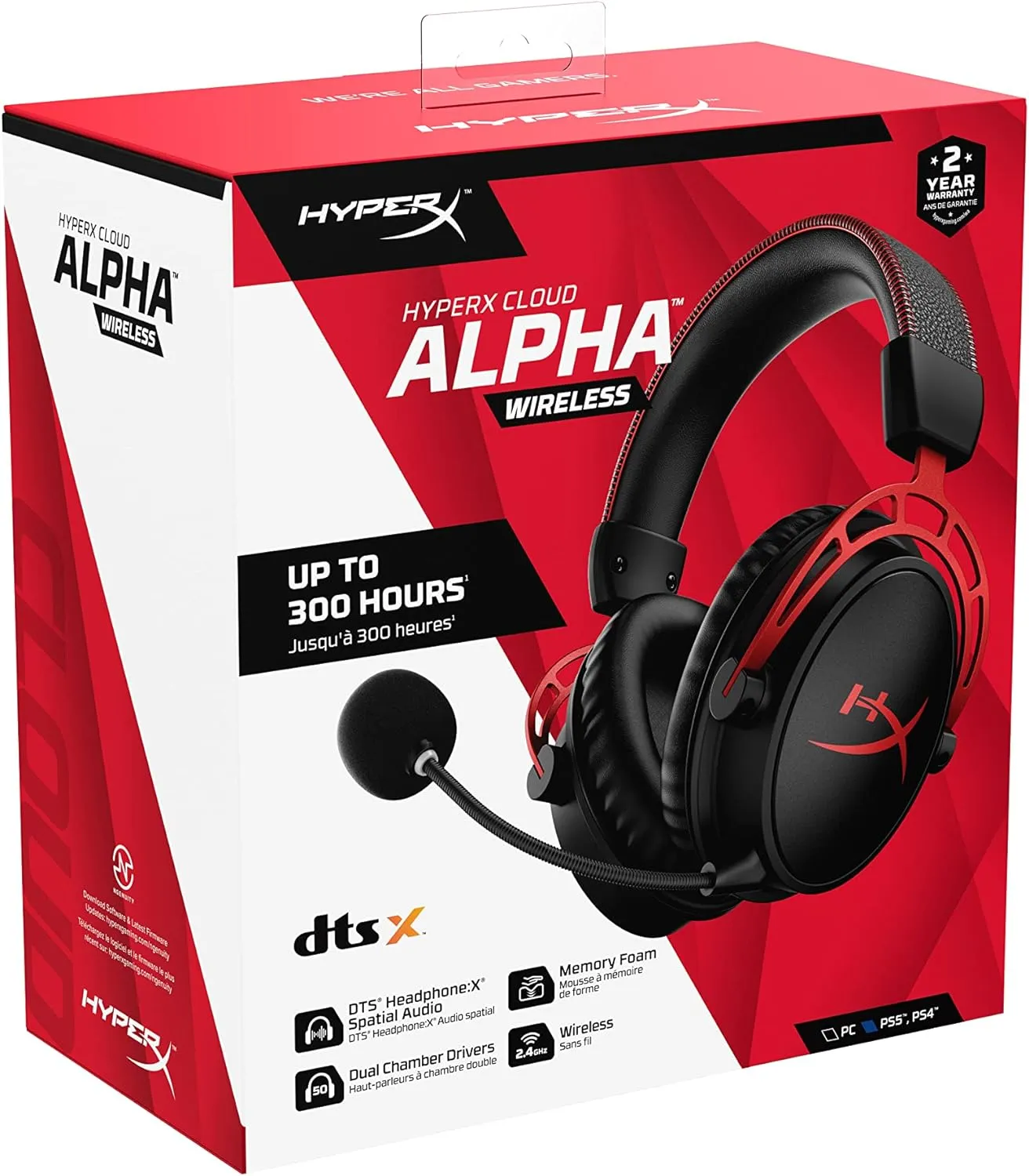 HyperX Cloud Alpha Wireless - Gaming Headset for PC, 300-hour battery life, DTS Headphone: X Spatial Audio, Memory foam, Dual Chamber Drivers, Noise-canceling mic, Durable aluminum frame - OPEN BOX - Image 8