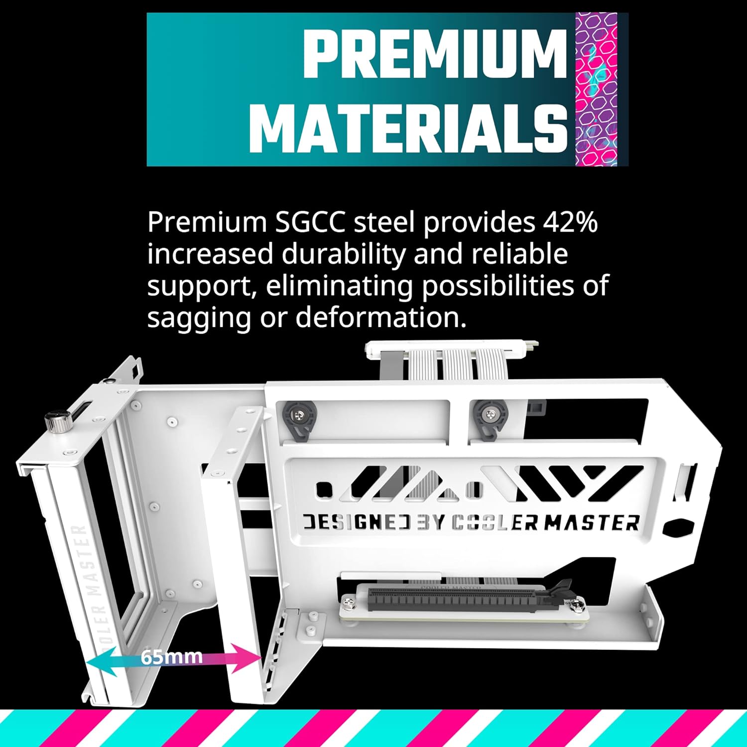 71Igxi2AwGL._SL1500_ WHITE Vertical GPU Holder Premium Riser Cooler Master Master Accessory Vertical GPU Card Holder Kit V3 Black, Premium Riser Cable PCI-E 4.0 x16-165mm, PCIe 3.0 Compatible, Adjustable Length for E-ATX | ATX | Micro ATX Case (MCA-U000R-WFVK03)