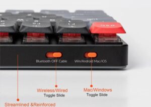 Keychron K1 Pro Wireless & Wired RGB Custom Mechanical Keyboard  , TKL 87 ANSI 80% Layout Hot Swappable QMK/VIA Programmable, Ultra-Slim Low Profile Gateron Red Switch Bluetooth/USB-C ; BLACK  KEYCHRON K1P-H1 ANSI 80% TKL 87 RED SWITCH WIRELESS KEYBOARD (BLACK) RGB Mechanical Keyboard TKL Red Switch