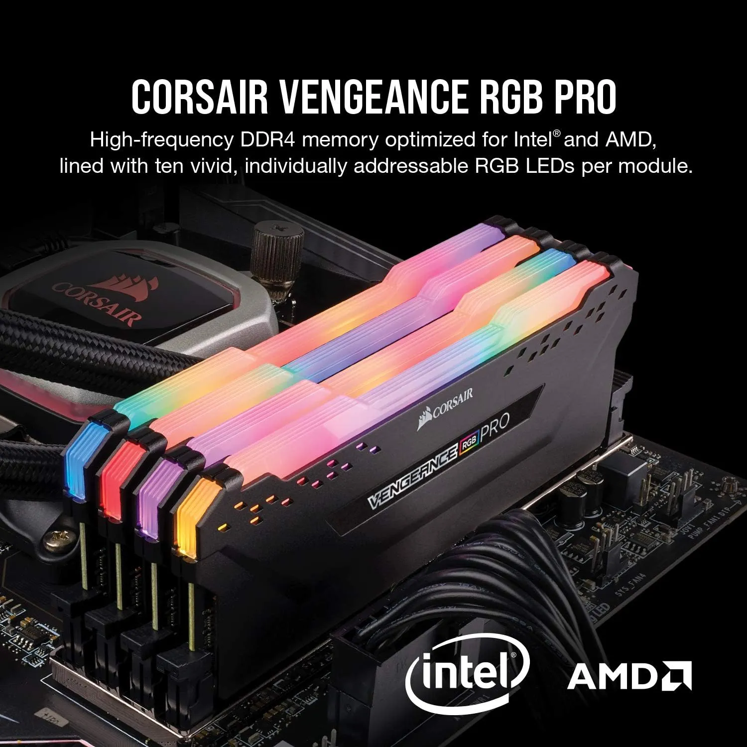 Corsair VENGEANCE RGB PRO DDR4 32GB  3200MHz CL16 288-Pin PC RAM Intel XMP 2.0 iCUE Compatible Computer Memory - Black RAM RGB DDR4 32GB 3200MHz CL16