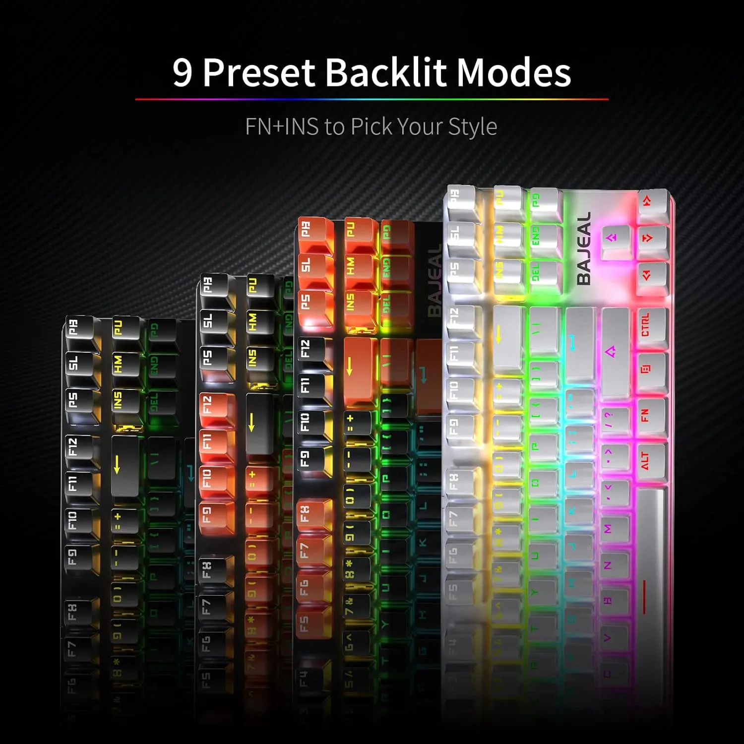 BAJEAL Wired Mechanical Keyboard TKL Wired RGB Backlit Hot Swappable Blue Switches Gaming Keyboard , 80% Compact 87 Keys , Ergonomic Design - WHITE Compact 80% Mechanical Keyboard tkl Wired pc Gaming Keyboard with Blue Switches Ergonomic Design Mechanical Gaming Keyboard with Rainbow Led Backlit 87 Keys for Windows Mac PC, White Mechanical Keyboard TKL Blue Switches WHITE