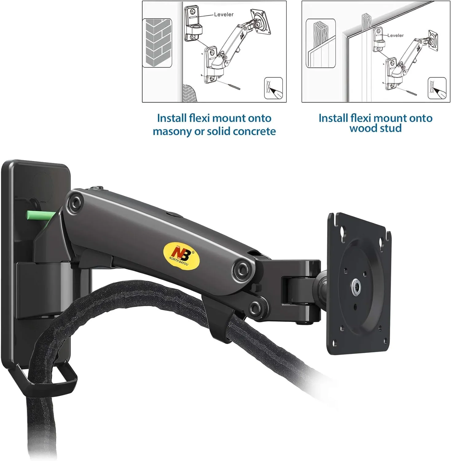 Wall Mount Bracket Arm for LED LCD TV Screen Monitor  - Full Motion Articulating Swivel for 17" ~ 27" Inch Monitors with Adjustable Gas Spring  Wall Mount Bracket Arm Monitor Screen