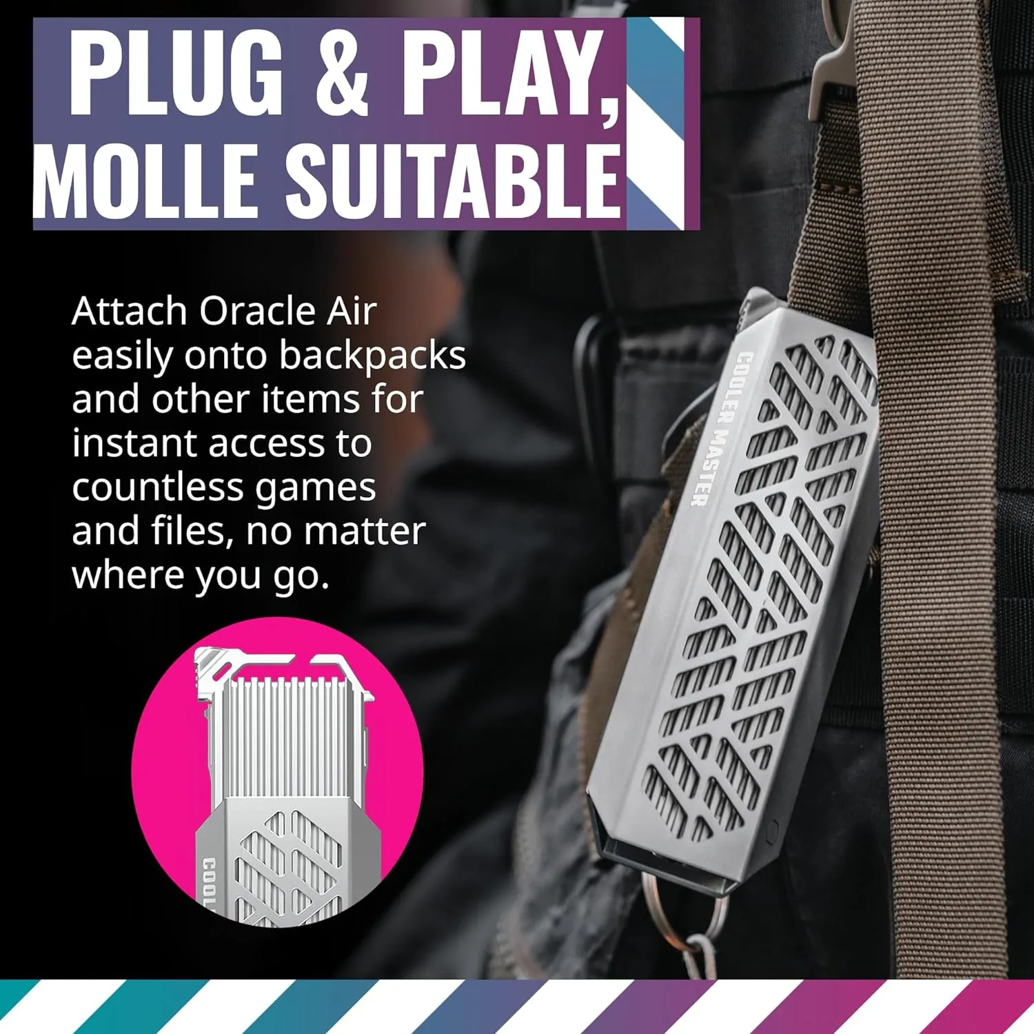 Cooler Master NVME M.2 SSD Enclosure Cooler Master Oracle AIR High Speed NVME M.2 SSD Enclosure, Full Toolless, Aluminum, USB 3.2 Gen 2 Type-C, Write | Read Gbp 10 ,Write |  Read MB/s 1054 , SSD Size 2280|2260|2242|2240|2230