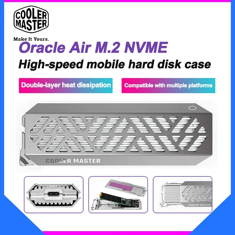 9262f8744a5cb8be9a020f1c9ac67b85 Cooler Master NVME M.2 SSD Enclosure Cooler Master Oracle AIR High Speed NVME M.2 SSD Enclosure, Full Toolless, Aluminum, USB 3.2 Gen 2 Type-C, Write | Read Gbp 10 ,Write | Read MB/s 1054 , SSD Size 2280|2260|2242|2240|2230