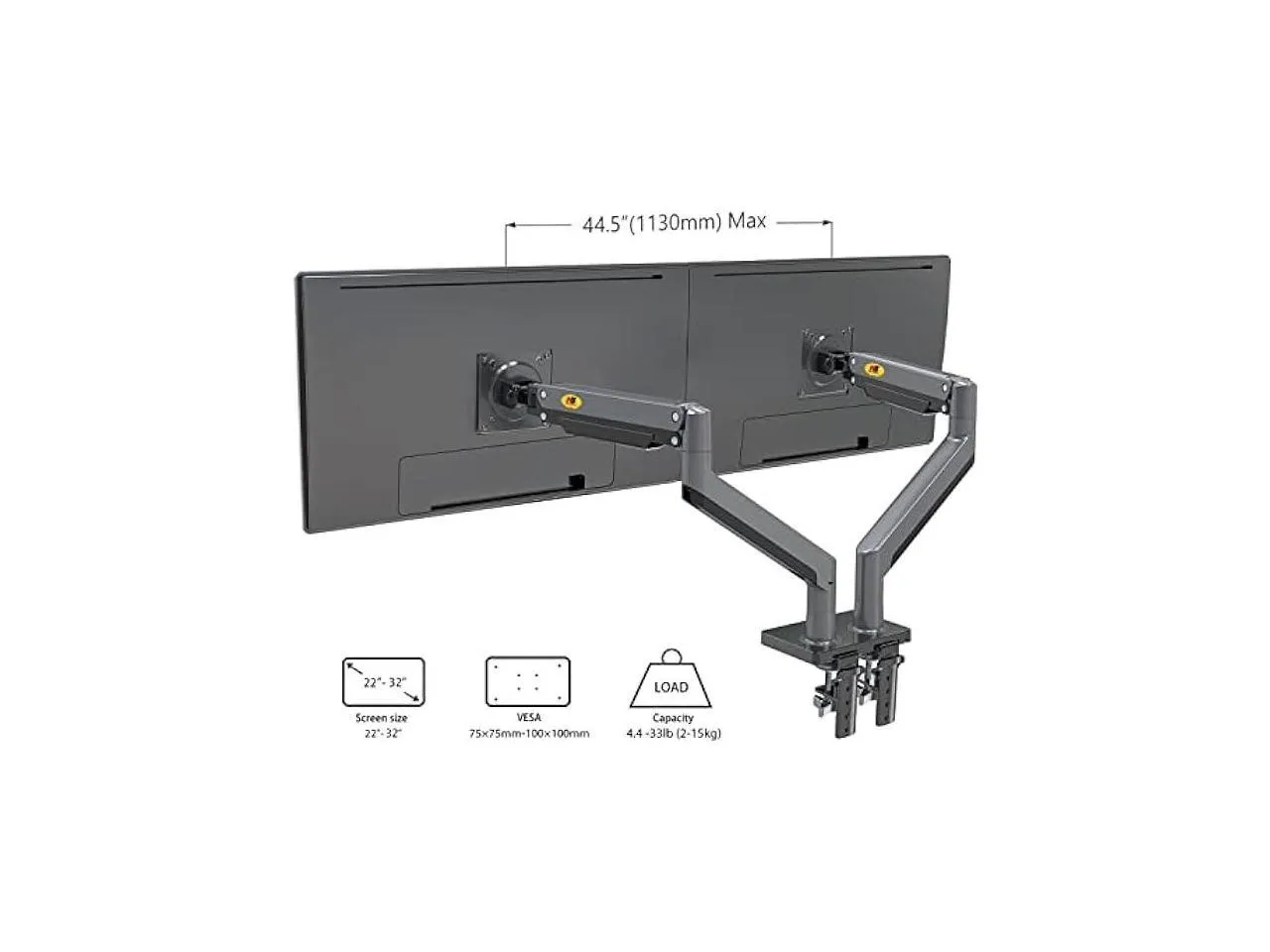 ual Monitor, 22''-32'', Arm Ultra Wide Full Motion Swivel Mount with Gas Spring, Load Capacity from 2 to 15 Kg Each Height Adjustable Stand G35 Dual Monitor Arm Stand 22'' 32''
