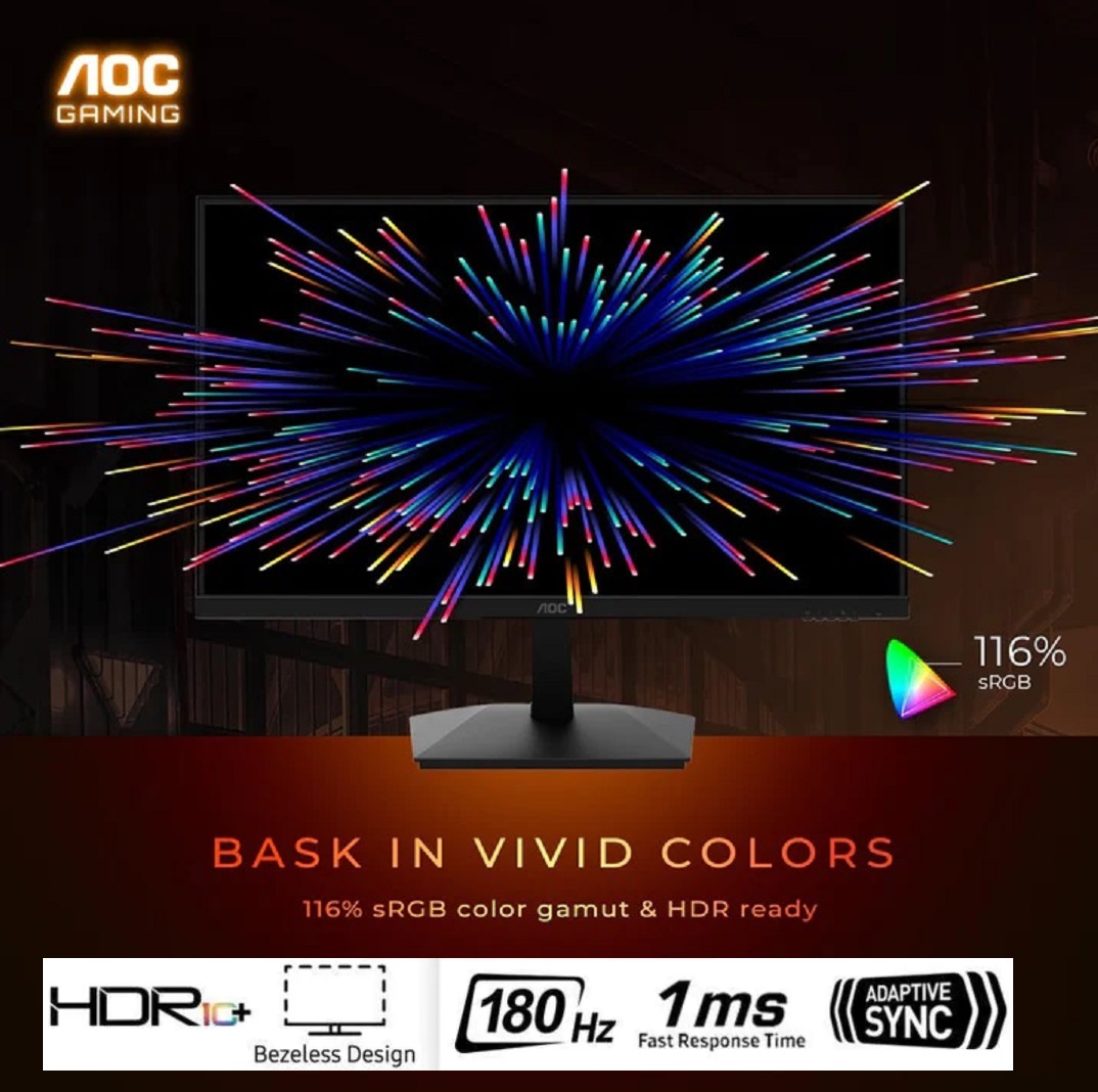 DTYIDRTYI AOC 27G15N 27" Gaming Monitor, Full HD 1920x1080, 180Hz 1ms, 1x HDMI 2.0, 1x Display Port, AMD FreeSync, HDR10, Pivot & Height Adjustable, Console Gaming Ready, Xbox PS5 Switch 27" Gaming Monitor 180Hz 1ms FreeSync