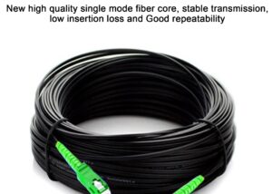 30 Meter Simplex Fiber Cable SC APC to SC APC  | Single Mode 3mm | Fiber Drop Cable 9/125um Fiber Patch Cord FTTH Drop Cable - Steel Wire Black LSZH Jacket SC to SC 30 Meter Simplex Fiber Cable